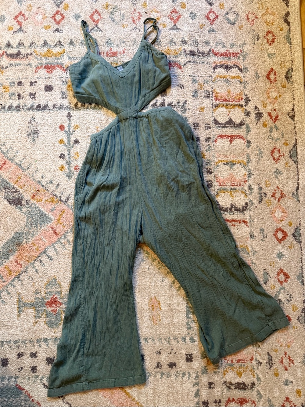 aerie Olive Green Cutout Maxi Jumpsuit